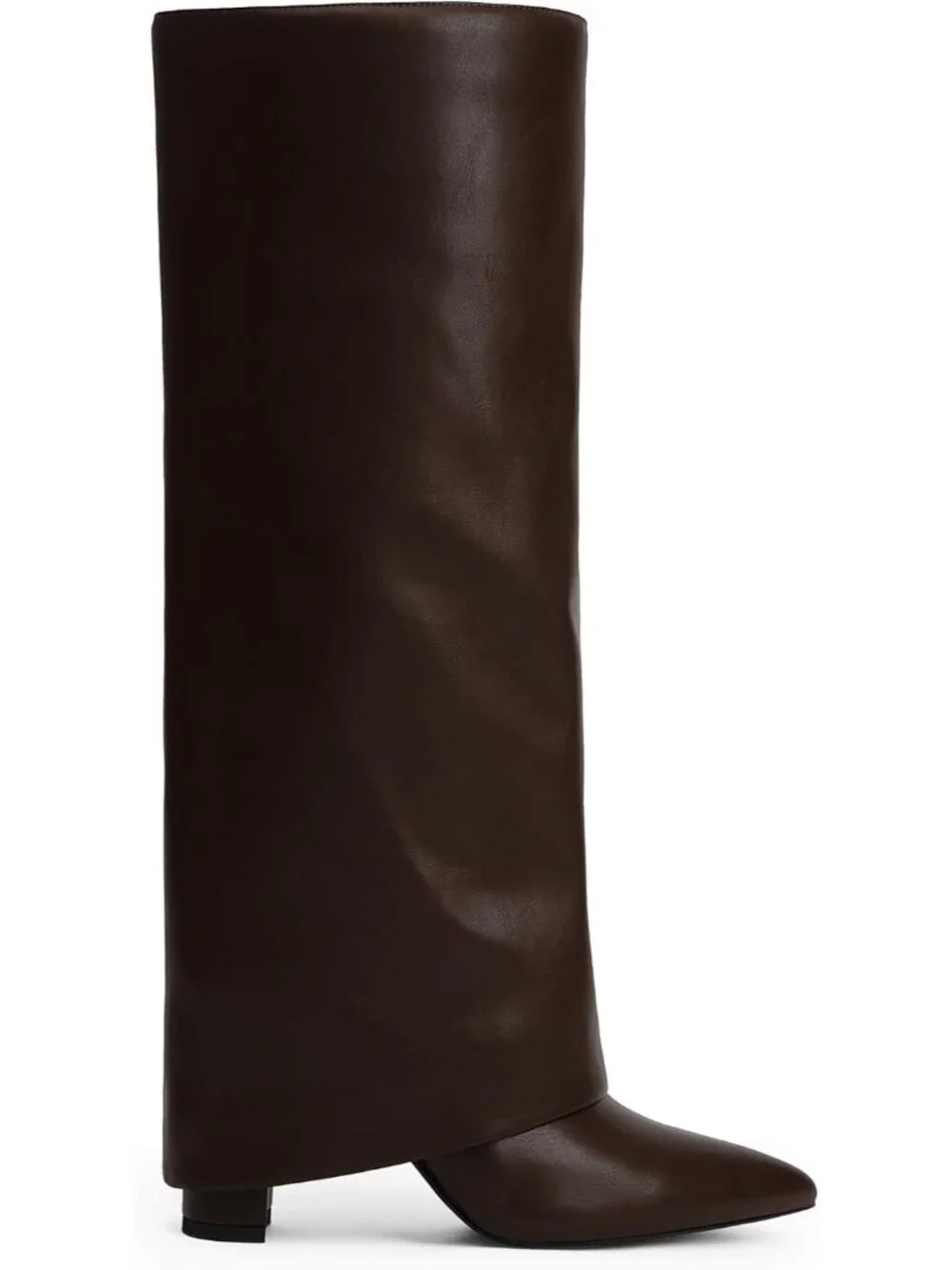 Women's Brown Faux Leather Fashion Pointed Toe Side Zipper Fold Over Tall Boots
